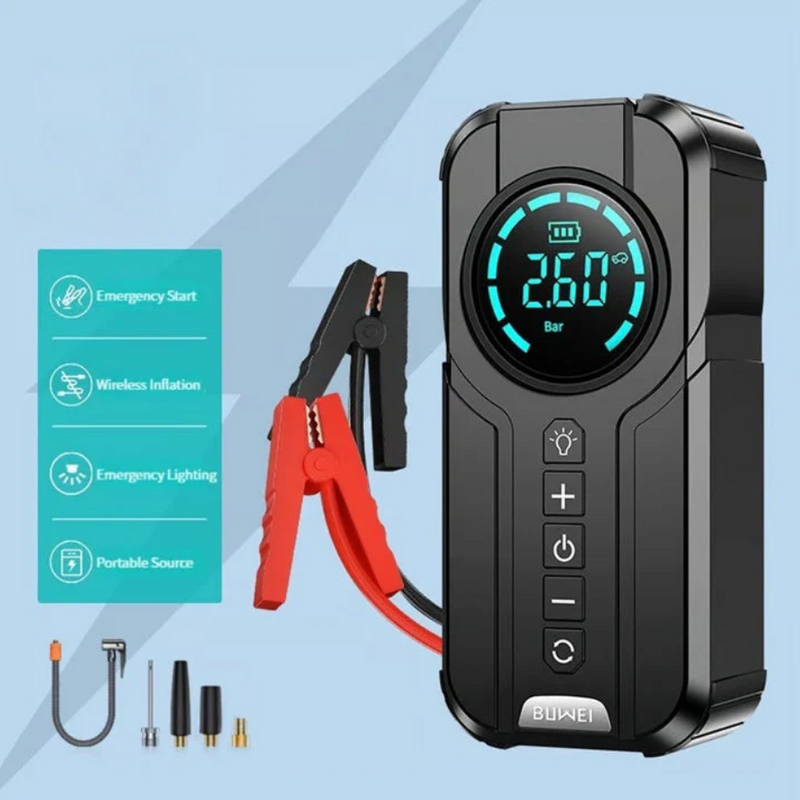 Jump Starter with Air Pump | منفاخ هواء مع جهاز تشغيل بطارية السيارة